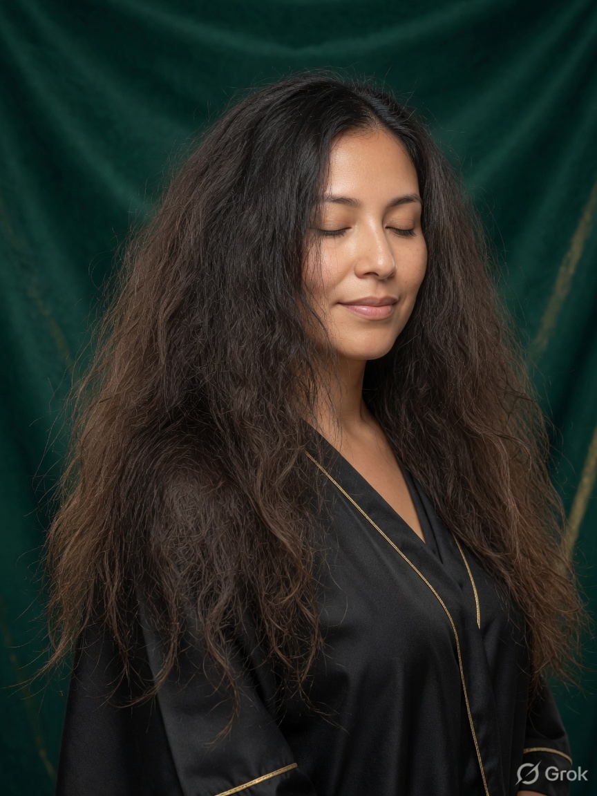 Before hair botox: frizzy, unmanageable dark hair